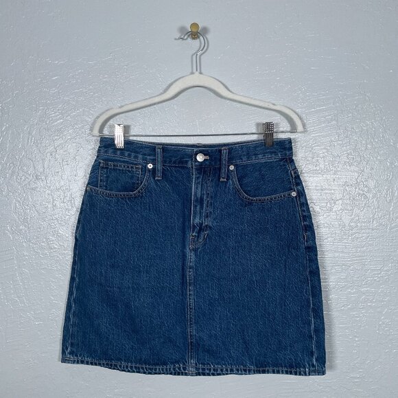 Madewell Dresses & Skirts - Madewell Women 28 Blue Rigid Denim A-Line Mini Jean Skirt Cotton Boho Cowgirl